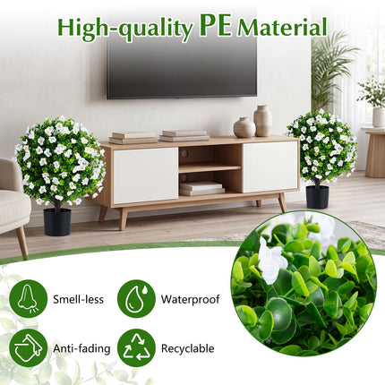 Dreamade 2 Pack Artificial Eucalyptus Topiary Ball Trees w/Flowers & Cement Filled Planter