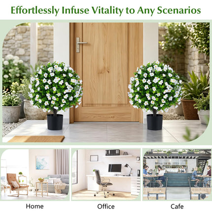 Dreamade 2 Pack Artificial Eucalyptus Topiary Ball Trees w/Flowers & Cement Filled Planter
