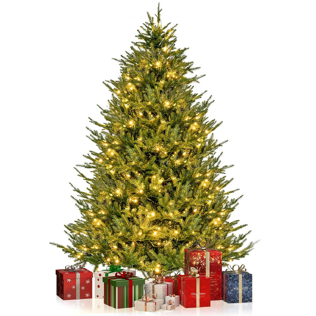 Dreamade 6ft Pre-Lit Artificial Christmas Tree, Hinged Xmas Tree with 280 Warm-White LED Lights