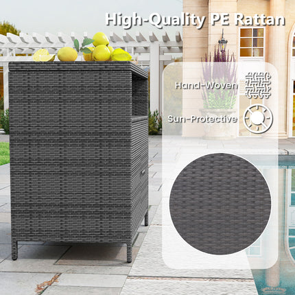DREAMADE Outdoor Storage Cabinet, Wicker Patio Cabinet with Wood Top, Grey