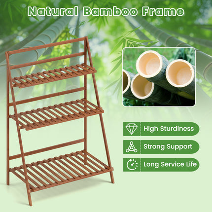 DREAMADE 3-Tier Bamboo Plant Stand, Ladder Plant Shelf