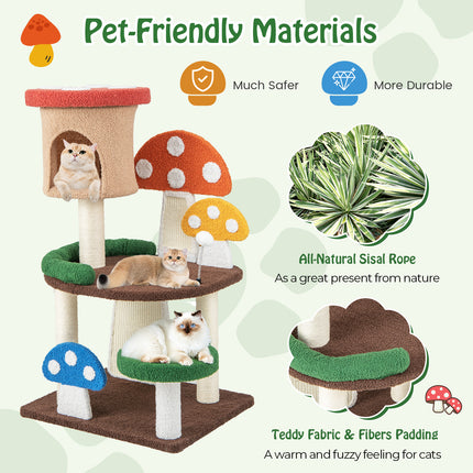 DREAMADE Mushroom Cat Tree, 40.5" Multi-Level Cat Tower