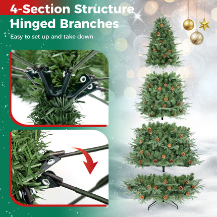 DREAMADE 7.5 ft Pre-Lit Christmas Tree, 1125 Hinged Tips with Pine Cones