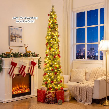DREAMADE 7 FT Pre-Lit Pencil Christmas Tree, Artificial Xmas Tree