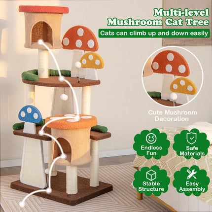 DREAMADE Mushroom Cat Tree, 57.5" Multi-Level Cat Tower