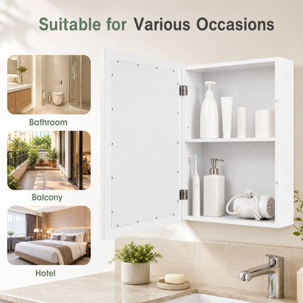 DREAMADE Wall Mount Cabinet with Mirror, Single-Door Wooden Medicine Cabinet with Adjustable Shelf & Mirror