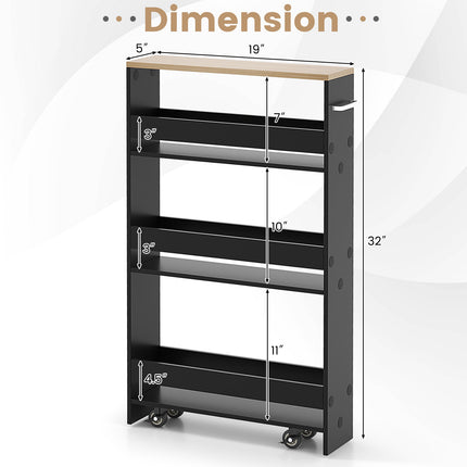 DREAMADE Slim Storage Cart, 4 Tier Narrow Storage Cabinet Between Washer and Dryer