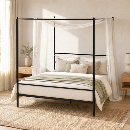 DREAMADE Full Size Canopy Bed Frame, Metal Four Poster Bed, Black