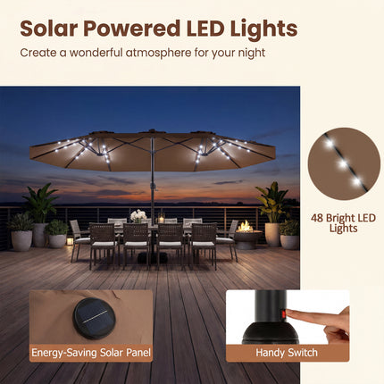 DREAMADE 15 ft Double-Sided Patio Umbrella w/Base Included, Large Outdoor Umbrella w/ 48 Solar Lights