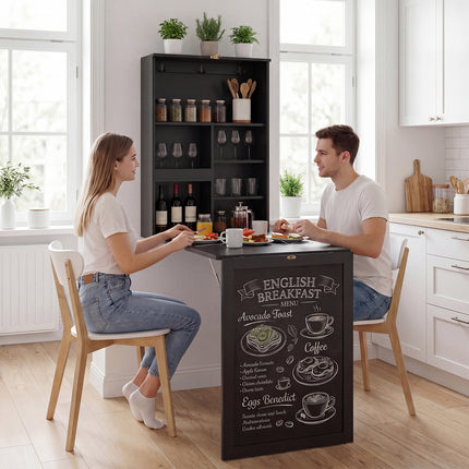 DREAMADE Folding Wall Desk, Wall Mounted Table with Storage, Fold Out Table with Shelves