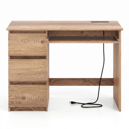 DREAMADE 42" Computer Desk with 3 Drawers and Keyboard Tray, Natural