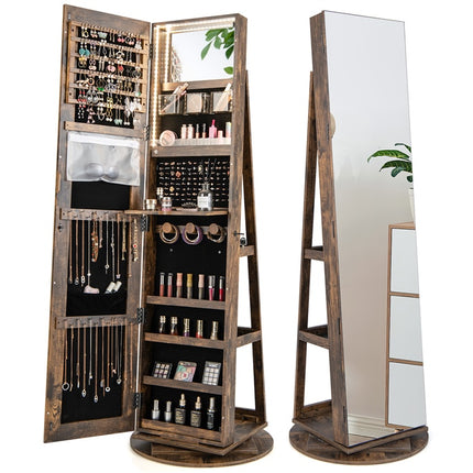 DREAMADE 360° Rotating Jewelry Armoire, 3-in-1 Lockable Large Capacity Jewelry Organizer w/ 3 Color LED Lighting