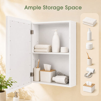 DREAMADE Wall Mount Cabinet with Mirror, Single-Door Wooden Medicine Cabinet with Adjustable Shelf & Mirror