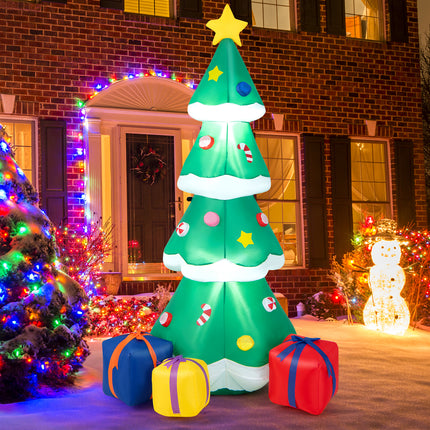 DREAMADE 6 FT Inflatable Christmas Tree, Blow Up Christmas Decoration, Self Inflating X-mas Tree w/ 3 Gift Boxes