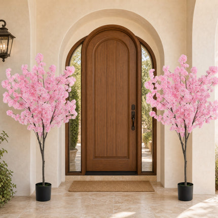 DREAMADE 6.5FT Artificial Cherry Blossom Tree, Faux Sakura Tree w/ 900 Pink Flowers