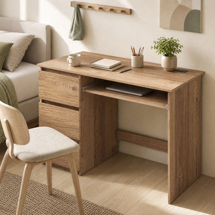 DREAMADE 42" Computer Desk with 3 Drawers and Keyboard Tray, Natural