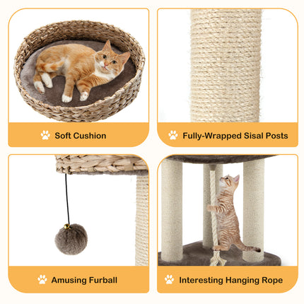 DREAMADE 41 Inches Wicker Cat Tree, Modern Cat Tower with Handwoven Cat Condo & Perch