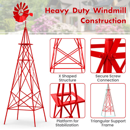 DREAMADE 8ft Steel Windmill, Farmhouse Windmill Decoration with Directional Vane