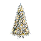 DREAMADE 7 FT Snow Flocked Christmas Tree, Pre-Lit Artificial Pine Tree