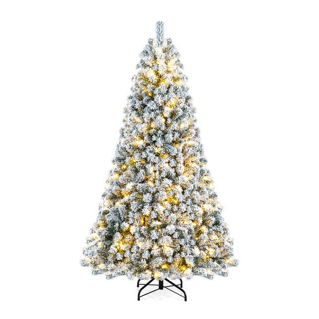 DREAMADE 7 FT Snow Flocked Christmas Tree, Pre-Lit Artificial Pine Tree