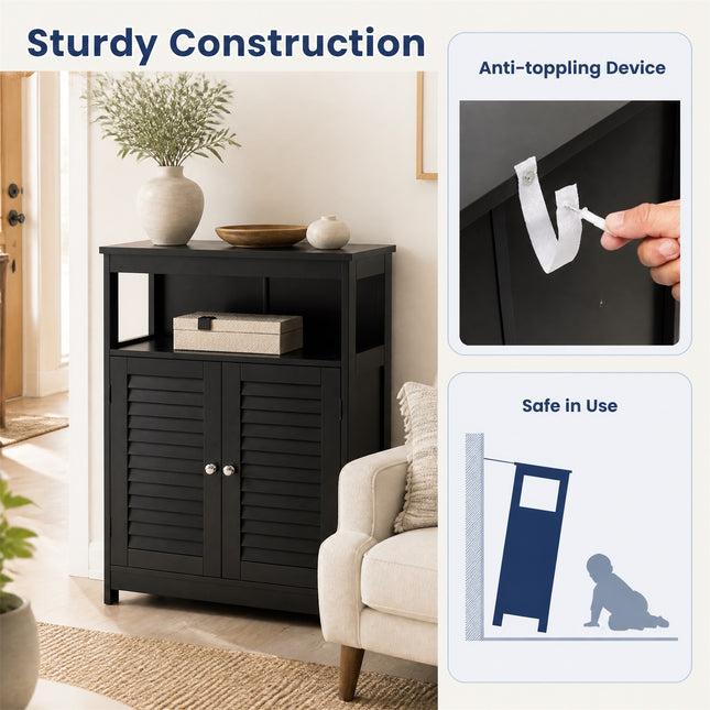 DREAMADE Bathroom Storage Cabinet, Wooden Floor Cabinet with 2 Doors, Black