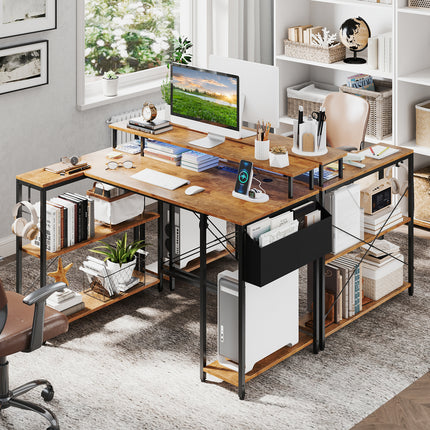 DREAMADE L-Shaped Gaming Desk with LED Lights & Power Outlets, 48" Computer Table with Storage Shelves