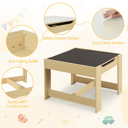 DREAMADE Toddler Table and Chair Set, 3 in 1 Wooden Activity Table w/Storage Drawer&Box