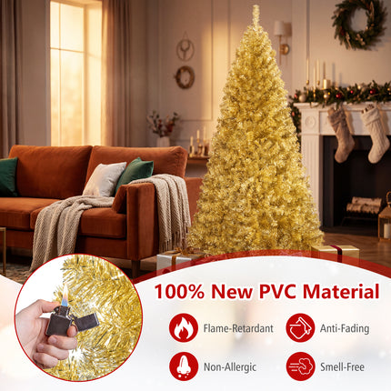DREAMADE 6 FT Gold Tinsel Christmas Tree, Metallic Artificial Decoration