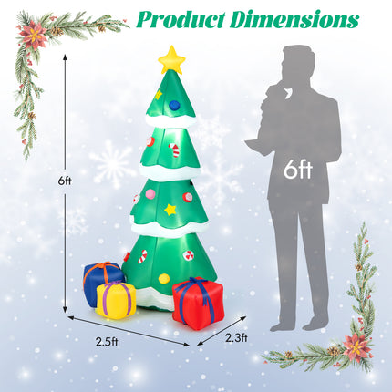 DREAMADE 6 FT Inflatable Christmas Tree, Blow Up Christmas Decoration, Self Inflating X-mas Tree w/ 3 Gift Boxes