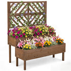 DREAMADE Raised Garden Bed with Trellis, 2-Tier Wooden Planter Box, Brown