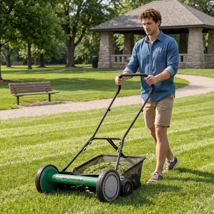 DREAMADE Manual Reel Mower, 18" Push Reel Lawn Mower, Green