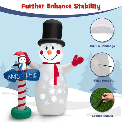 DREAMADE 6 FT Inflatable Snowman, Blow-up Christmas Decoration w/Penguin Guidepost