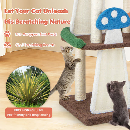 DREAMADE Mushroom Cat Tree, 57.5" Multi-Level Cat Tower