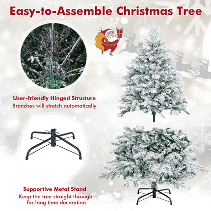 DREAMADE 6 FT Pre-Lit Artificial Christmas Tree, Snow Flocked with 757/1415/1687 Branch Tips