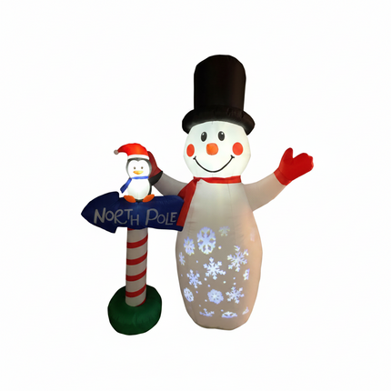 DREAMADE 6 FT Inflatable Snowman, Blow-up Christmas Decoration w/Penguin Guidepost