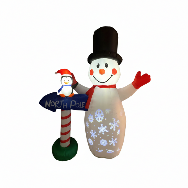 DREAMADE 6 FT Inflatable Snowman, Blow-up Christmas Decoration w/Penguin Guidepost