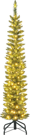5ft Prelit Pencil Christmas Tree, Artificial Slim Xmas Tree with 150 Warm White LED Lights & 296 Full Branches