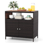 DREAMADE Outdoor Storage Cabinet, Wicker Patio Cabinet with Wood Top, Brown