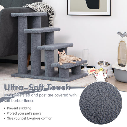 DREAMADE 4-Step Cat Stairs, Upholstered Pet Ladder, Grey