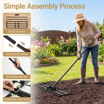 DREAMADE Lawn Leveler, Adjustable Lawn Leveling Rake w/ Steel Handle, Black