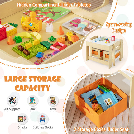 DREAMADE Toddler Table and Chair Set, 3 in 1 Wooden Activity Table w/Storage Drawer&Box