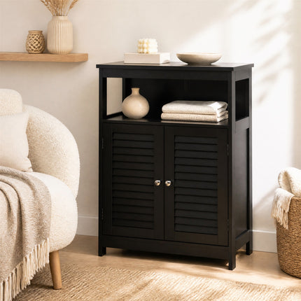DREAMADE Bathroom Storage Cabinet, Wooden Floor Cabinet with 2 Doors, Black