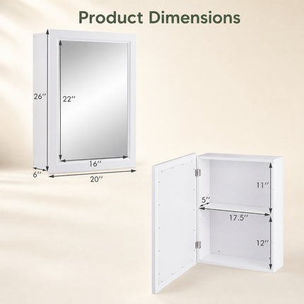 DREAMADE Wall Mount Cabinet with Mirror, Single-Door Wooden Medicine Cabinet with Adjustable Shelf & Mirror