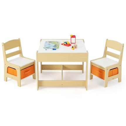 DREAMADE Toddler Table and Chair Set, 3 in 1 Wooden Activity Table w/Storage Drawer&Box