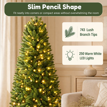 DREAMADE 7 ft Pre-lit Pencil Christmas Tree, Skinny Artificial Fir