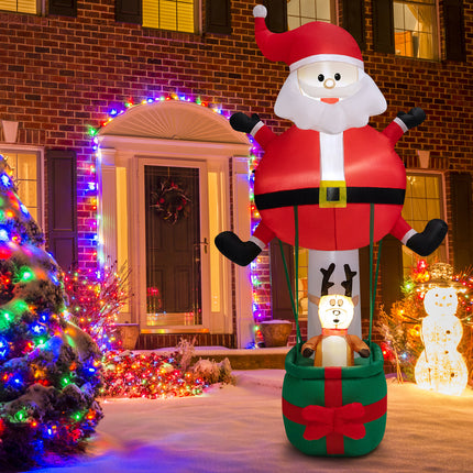 DREAMADE 8 FT Christmas Decoration, Inflatable Santa Claus on Air Balloon w/Reindeer