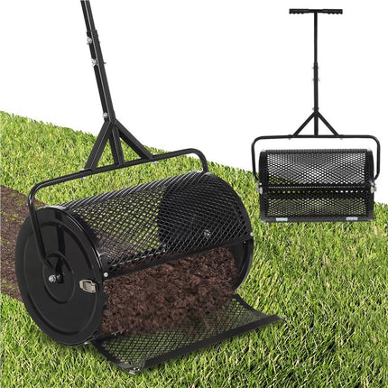 DREAMADE Compost Spreader, Peat Moss Spreader with T Handle, Black