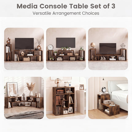 DREAMADE 3 Piece TV Stand, Modular TV Console with Bookshelves, Free Combination w/Storage Cubes for 50 to 65 Inch TV