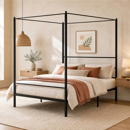 DREAMADE Full Size Canopy Bed Frame, Metal Four Poster Bed, Black