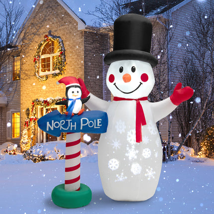 DREAMADE 6 FT Inflatable Snowman, Blow-up Christmas Decoration w/Penguin Guidepost